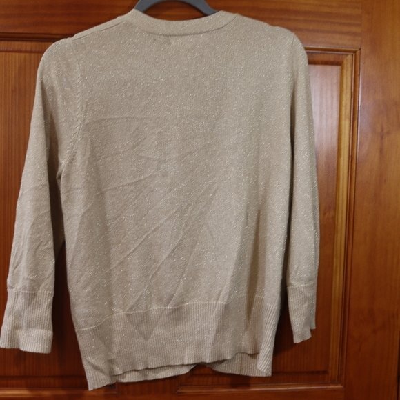 Ellen Tracy Gold Metallic Sparkly Medallion Beaded Cardigan Sweater LG - Picture 6 of 9